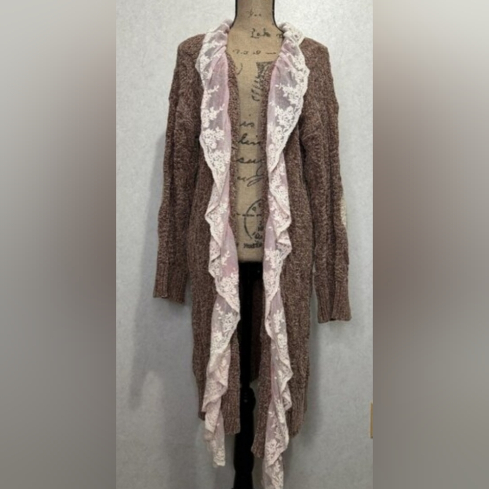 POL Ruffle Lace Duster Cardigan Size Large
